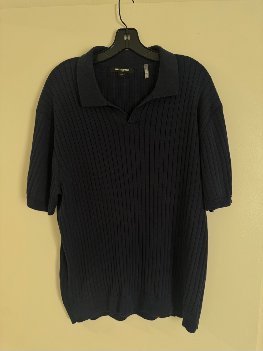 Karl Lagerfeld Navy Ribbed Short Sleeve Polo